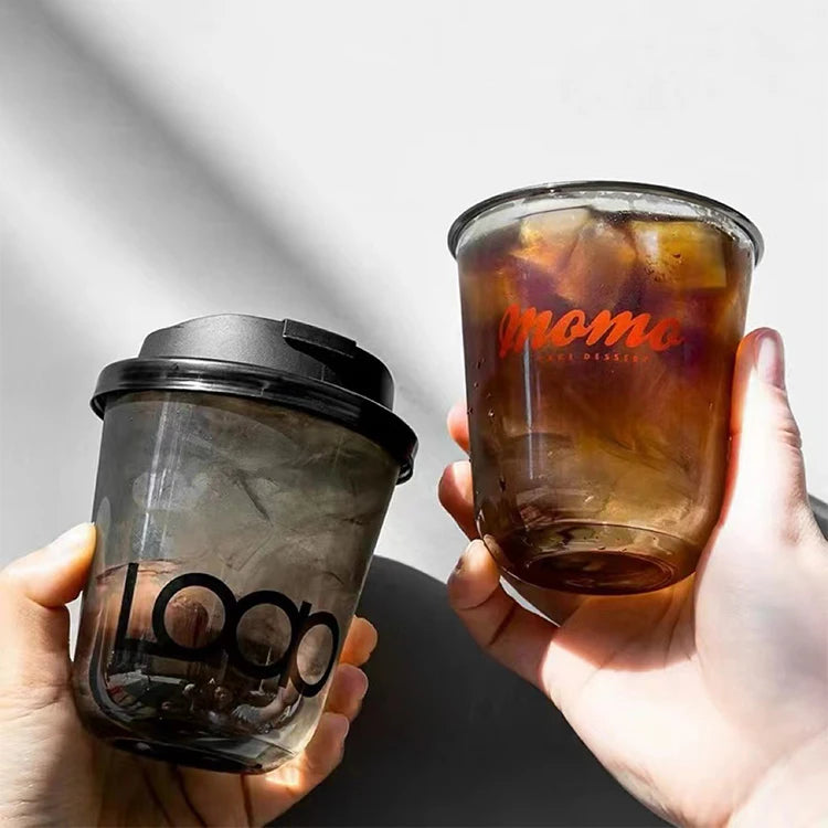 24oz Custom Printing Wholesale Party Plastic Cup Biodegradable Tumbler U Shape PET Plastic Cup PLA Cup for Drinks With Dome Lids