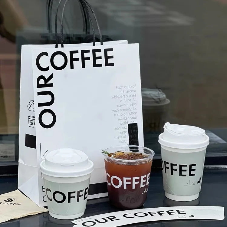 Custom Logo 8oz 12oz 16oz 22oz   Biodegradable Double-Wall Kraft Paper Cups  with Lids for Hot Latte Coffee for Beverage Store