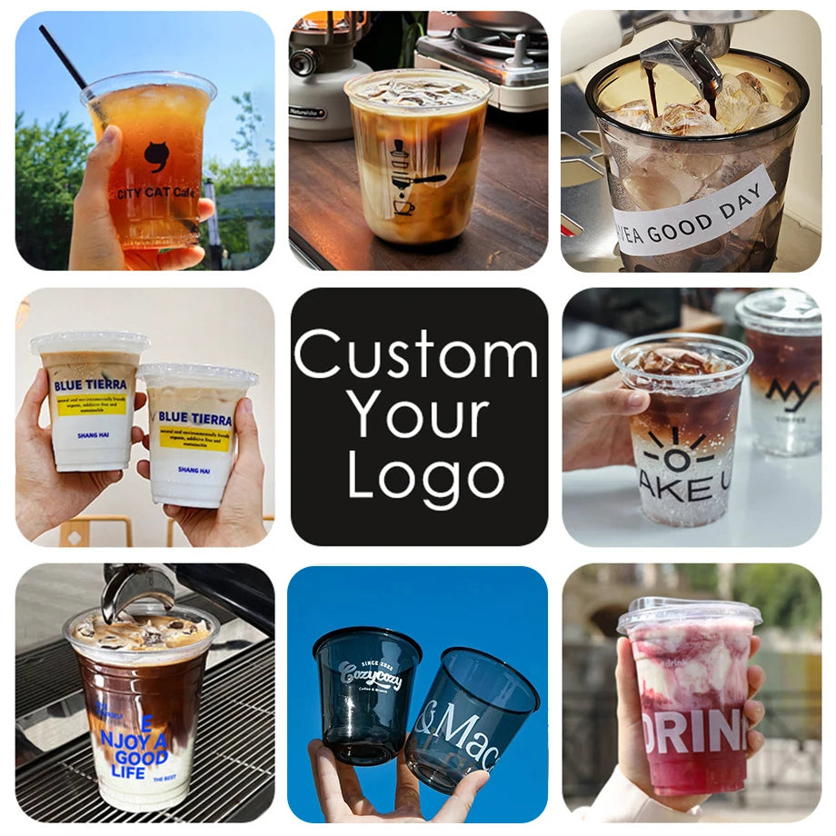 24oz Custom Printing Wholesale Party Plastic Cup Biodegradable Tumbler U Shape PET Plastic Cup PLA Cup for Drinks With Dome Lids